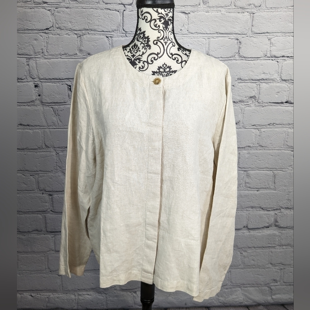 Orvis women's invisible buttons front long sleeve top size 18 100% Linen b18
